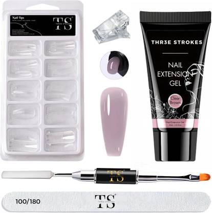 THR3E STROKES Poly Nail Extension Gel Kit | Clear Brown Poly Nail Art Kit Nail Extension Set