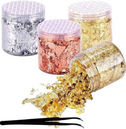 ask vark wala Metallic Foil Schabin Gilding Flakes Set of - 3 Bottles - Epoxy Resin Nail Craft