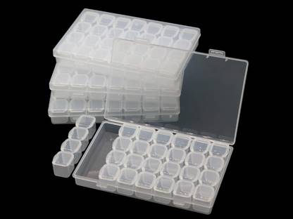 Gleevia Professional Rhinestone Storage Organizer Box, (3pcs )28-Grid Clear & Case Container Portable