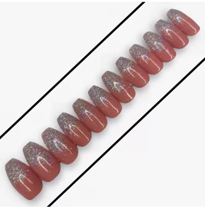 Dugguscraft 20 Fake glitter nails with glue and cuticle pusher