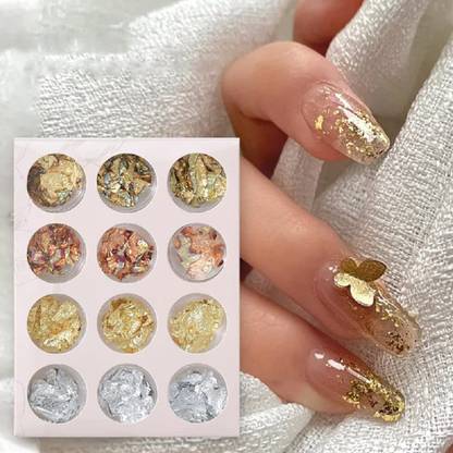 S.A.V.I 12 Jars Set, Silver, Gold, Rose Gold, Nail Art Foils Set, Designs DIY