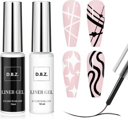 D.B.Z. Art Liner Gel Nail Polishes Set, 2 Pcs White & Black Painting Soak Off Gel Nail