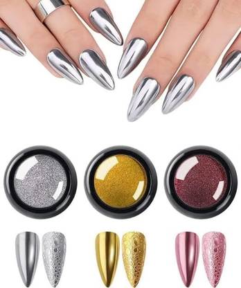 MOLLY MINX Colors Chrome Nail Powder Set, Reflective Glitter Metallic Mirror Effect for