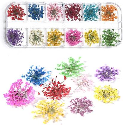 she pro 12 Patterns 3D Dry Flowers Stickers Real Dried Flower Nail Art Decoration