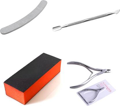 PEACORA nail art kit Combo 1 pusher 1 cuticle cutter 1 filer 1 buffer for women