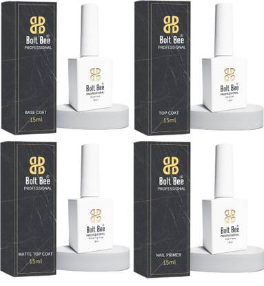 BOLT BEE Pack Of 4- Uv Lamp Dry- Matte, Gloss Top Coat, Base Coat, Nail Primer.