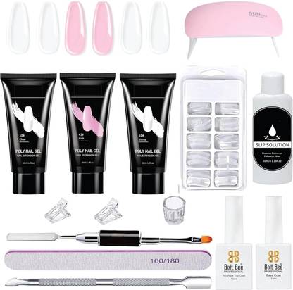 SEVEN STROKES Poly Nail Gel Extension 13 Pc Kit Nail Tip Slip Solution Top & Base Coat