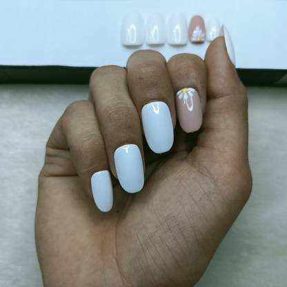 The NailzStation Glossy White Nude Floral in Oval (Pack of 20)