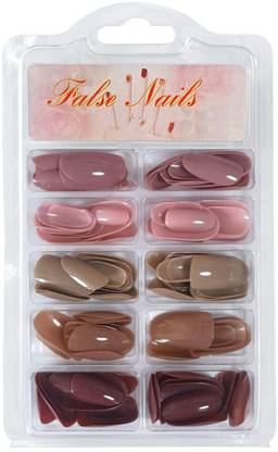 TREXEE 120 Pcs Medium Round Artificial Nails Extensions Combo in 5 Colors With Glue