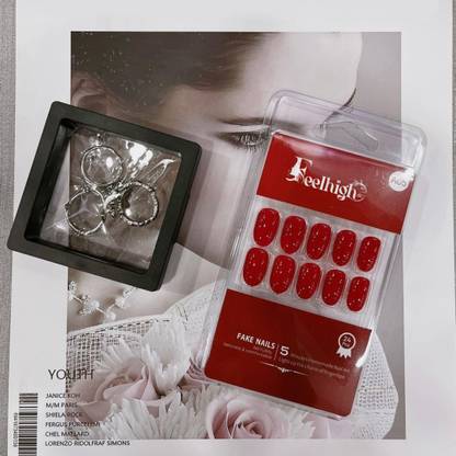 feelhigh Stick On Nails 24 Reusable Artificial Fake Nail Set Long Lasting, Quick Fix