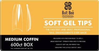 BOLT BEE Soft Gel press on False Clear Nail Tips Nail Extensions Acrylic 600 Nails
