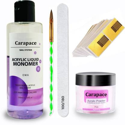 Carapace 100ml Monomer, Acrylic Powder, 20 tip, 1 Brush and 1 Nail Buffer