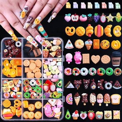 SERPLEX 3D Cartoon Nail Charms 12 Style Kawaii Sweet Nail Art Charms Set with Box