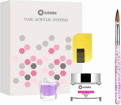 ZehrVibe White Acrylic Powder, Glass, 1 Nail Brush and 20 Tip