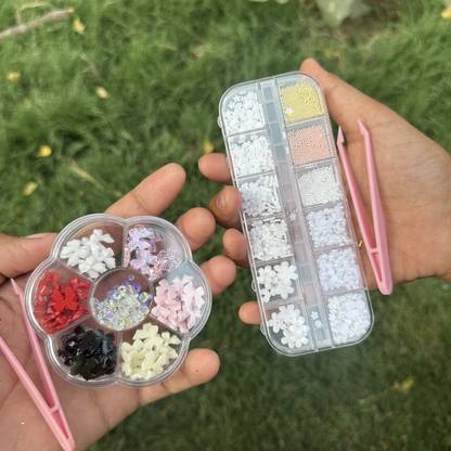 EKINSU 12 Grid Bow and 12 Flower Ball Premium Nail Art Accessories Grid