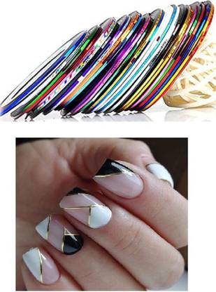 J & F Excellent Self Adhesive nail Art Tape ( Multicolor ) Set of 10