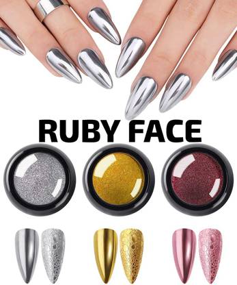 RUBY FACE 3 Colors Chrome Nail Powder Glitter Metallic Mirror Effect for Nails Art Powder