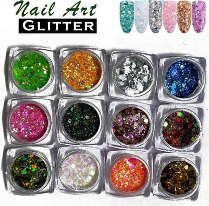 VOZWA Supreme Quality Nail Art Glitter Design 12 Pcs
