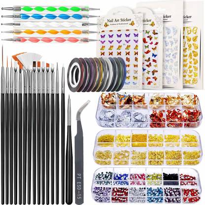 maycreate 3D Nail Art Stamping Kit, 3D Nail Art Tools with Pen & Brush Painting Polish Design Kit Nail Art Stickers Nail Foil Tape Strips and Nails Art Rhinestones