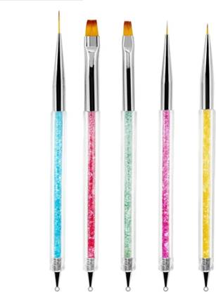 RANORE 5pcs Double Ended Nail Art Brushes Point Drill Nail Dotting Painting Tools Liner