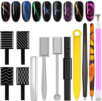 THR3E STROKES 12 Pcs Nail Magnet Set Cat Eye Gel Nail Polish Magnet Wand Magnetic Nail Polish