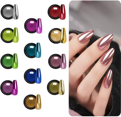 mapperz Chrome Nail Powder 12 Different Color Metallic Holographic Mirror Nails