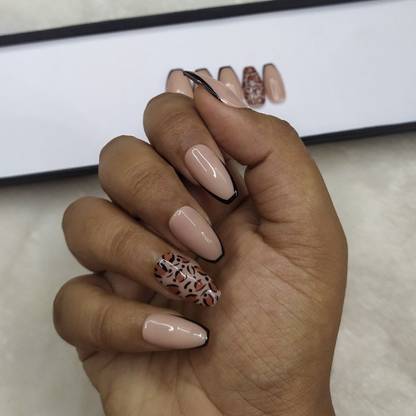 The NailzStation Glossy Nude Animal Print French in Coffin (Pack of 20)