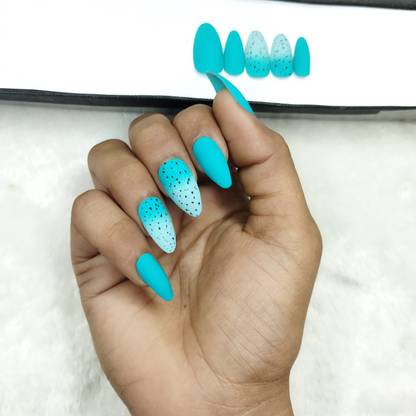 The NailzStation Matte Light Blue Ombre Fake Nails In Almond (Pack of 20)