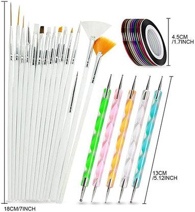 TREXEE 3D Nail Art Kit,15 Nail Brushes, 5 Dotting Pen,10 Adhesive Striping Tape