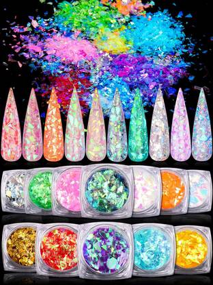 Western World Nail art flakes glitter 12 containers for decoration nail art crafts face body