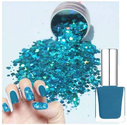 tanvi27 Nail Paint Blue Glossy Matte Polish Loose Blue Glitter Perfect for Nail Art