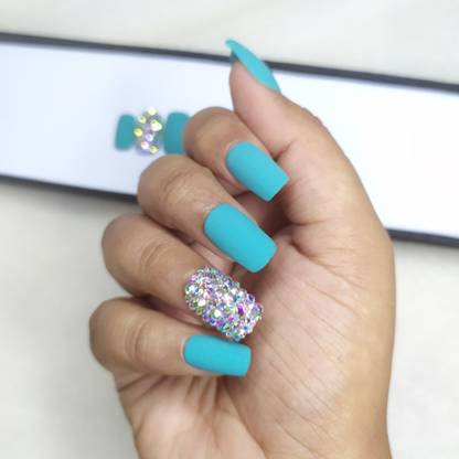 The NailzStation Matte Pastel Green Studded inMedium Square (Pack of 20)