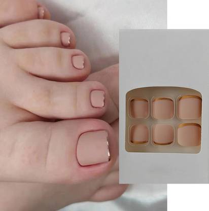 S.A.V.I 24 PCs Short Natural Shape Toe Nails, Press-On Fake Nails for DIY Pedicure