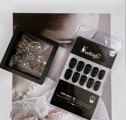 feelhigh Stick On Nails 24 Reusable Artificial Fake Nail Set Long Lasting, Quick Fix