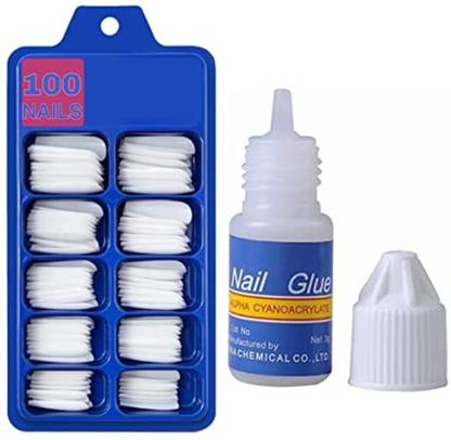 GOLD MAX 100 Artificial Nails with Nail Glue 3gm and FREE Nails Tip Guide (Pack of 3)