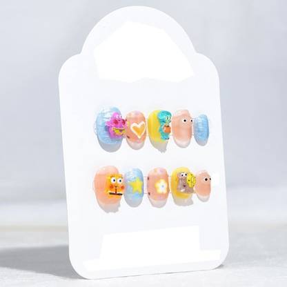 Plenteous 12Pcs Kids Cartoon False Nails Cute, Stick on Nails
