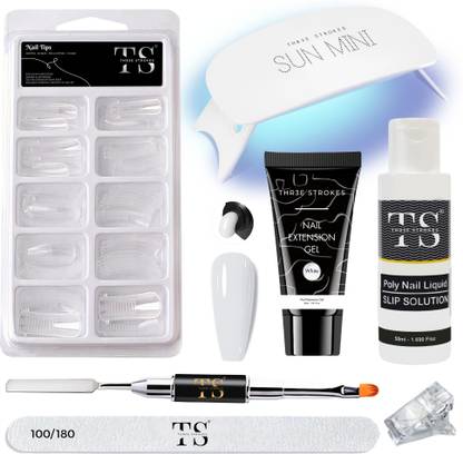 THR3E STROKES Poly Nail Extension Gel with Slip Solution | UV Nail Art Kit Nail Extension Kit