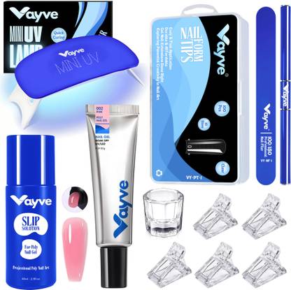 Vayve DIY Polygel Gel Nail Extension Set w/ UV Lamp, Slip Solution & Dual Forms - Pink