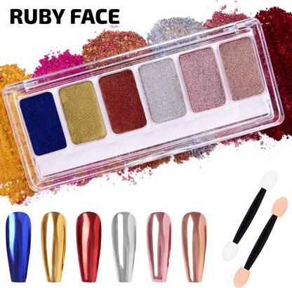 RUBY FACE Chrome Nail Powder 6 Color Nail Powder Palette Mirror Effect Nails Chrome Solid