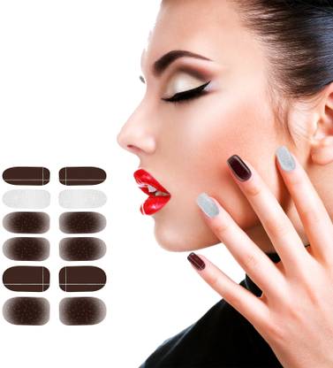 NOYMI Brown Glitter Self Adhesive Nail Art Stickers for Women