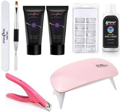 Pin Pai Acrylic Gel Poly Nail Gel Nail Extension Set Kit with UV Nail Lamp