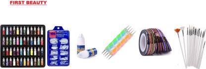 FIRST BEAUTY Professional Nail Art Glitter Glass Bottle,Nails,Tapes,Brush,Pen,Glue 3D NailArt