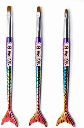 NAILWIND 3Pcs Acrylic Nail Art Brush Set Mermaid Flat Nail Art Acrylic Extension Brushes