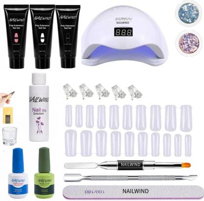 NAILWIND 20 in 1 Nail Kit (White, Pink, Clear Poly Gel, Nail Tip, Slip Solution