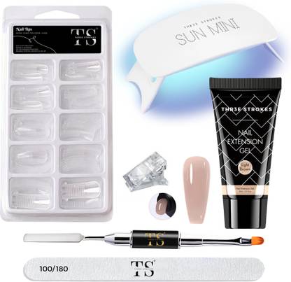THR3E STROKES Poly Nail Extension Gel Kit | Light Brown UV Nail Art Kit Nail Extension Set