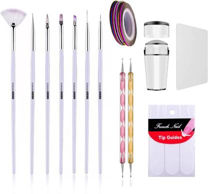 Scheibe 7 Nail Brush, 2 Dotting Pen, 3 Nail Tape,1 tip and Nail Stamp
