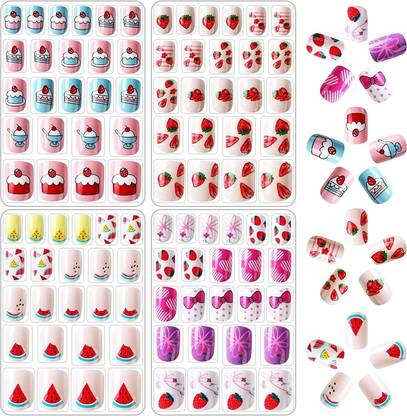 Hatanu Mall Acrylic Press on Nails for Kids, Artificial Press on Fake Nails for Gift 96 Pcs