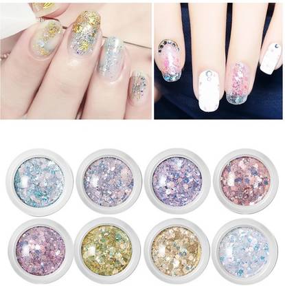 BOZLIN Nail Art Gradient Glitter Magic Colour Mixed Mirror Hexagon Shape Mermaid Flakes