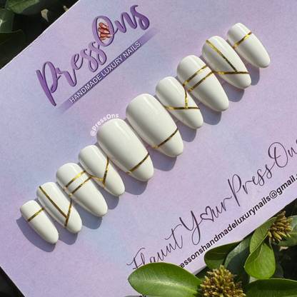 PressOns Medium Almond Style M size Artificial 10 Nails Tips Set