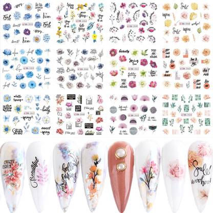 S.A.V.I 12 Sheets Water Transfer, Nail Fashion Sticker Decal, Flower Leaf DIY Manicure